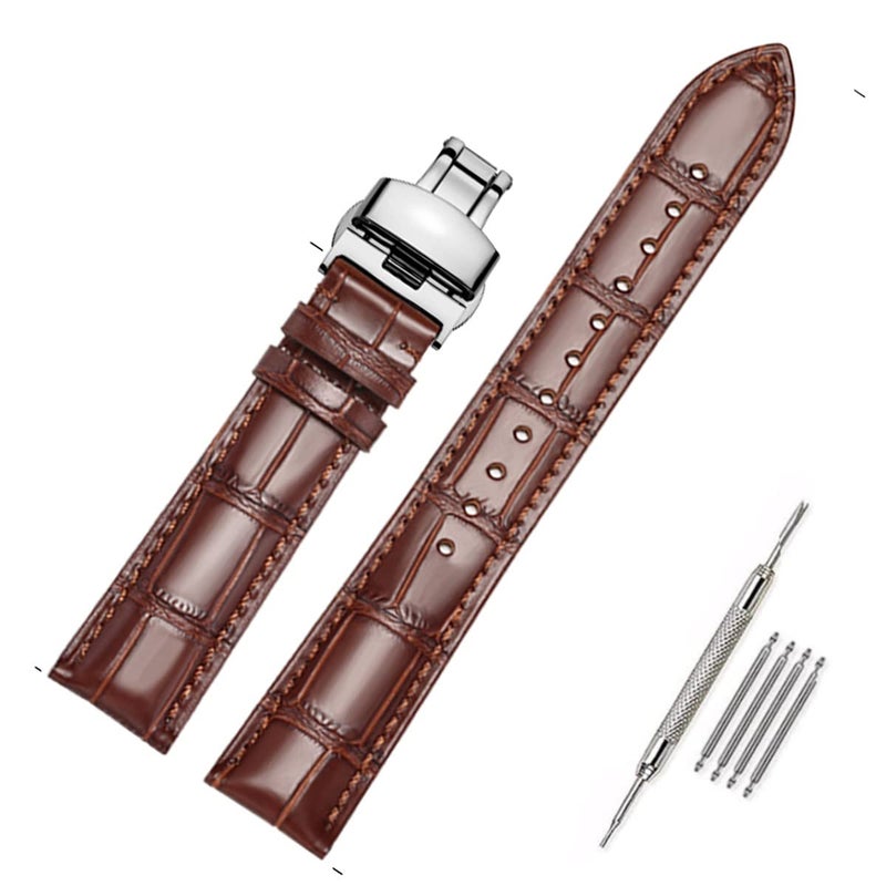 MORANO Moran Genuine Leather Replacement Watch Band Deployment Buckle 18mm 19mm 20mm 21mm 22mm 23mm 24mm Calfskin Watch Strap for Men's and Women's - Image 1